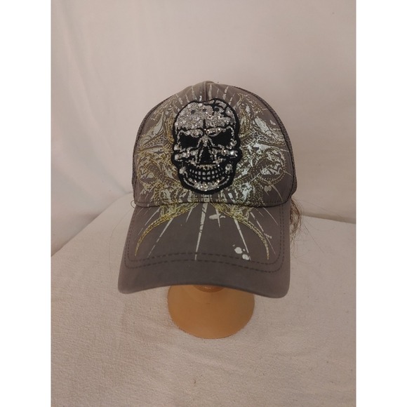 Other - KB Ethos VTG Skull Embroidery Snapback Hat Skulls‎ Adjustable Cap Women Grey